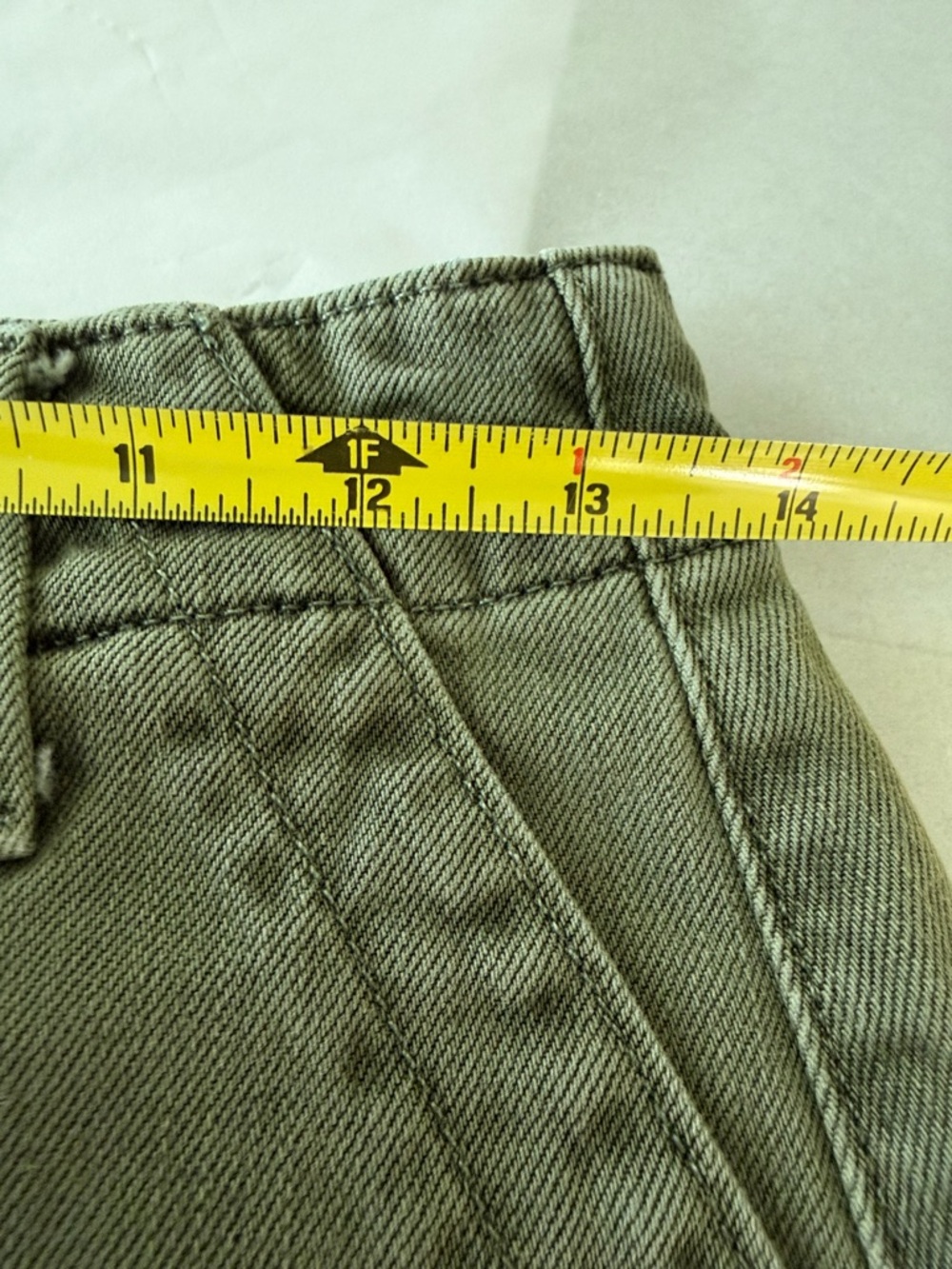 PAIGE Olive Green Frayed-Hem Denim Shorts - Picture 7 of 8